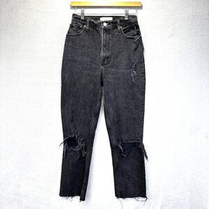 Abercrombie & Fitch 90s Straight High Rise Distressed Jeans Womens 26 2 R Black